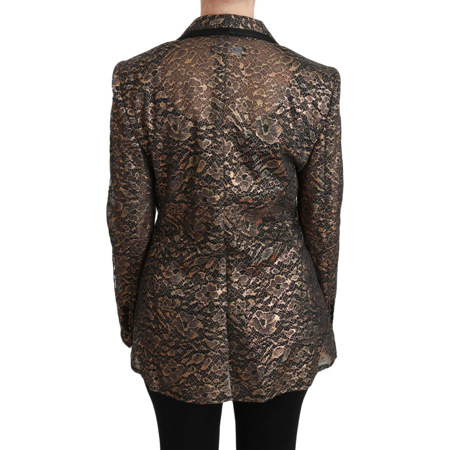 Dolce & Gabbana Gold Black Lace Blazer Coat Floral Jacket JKT2562-44