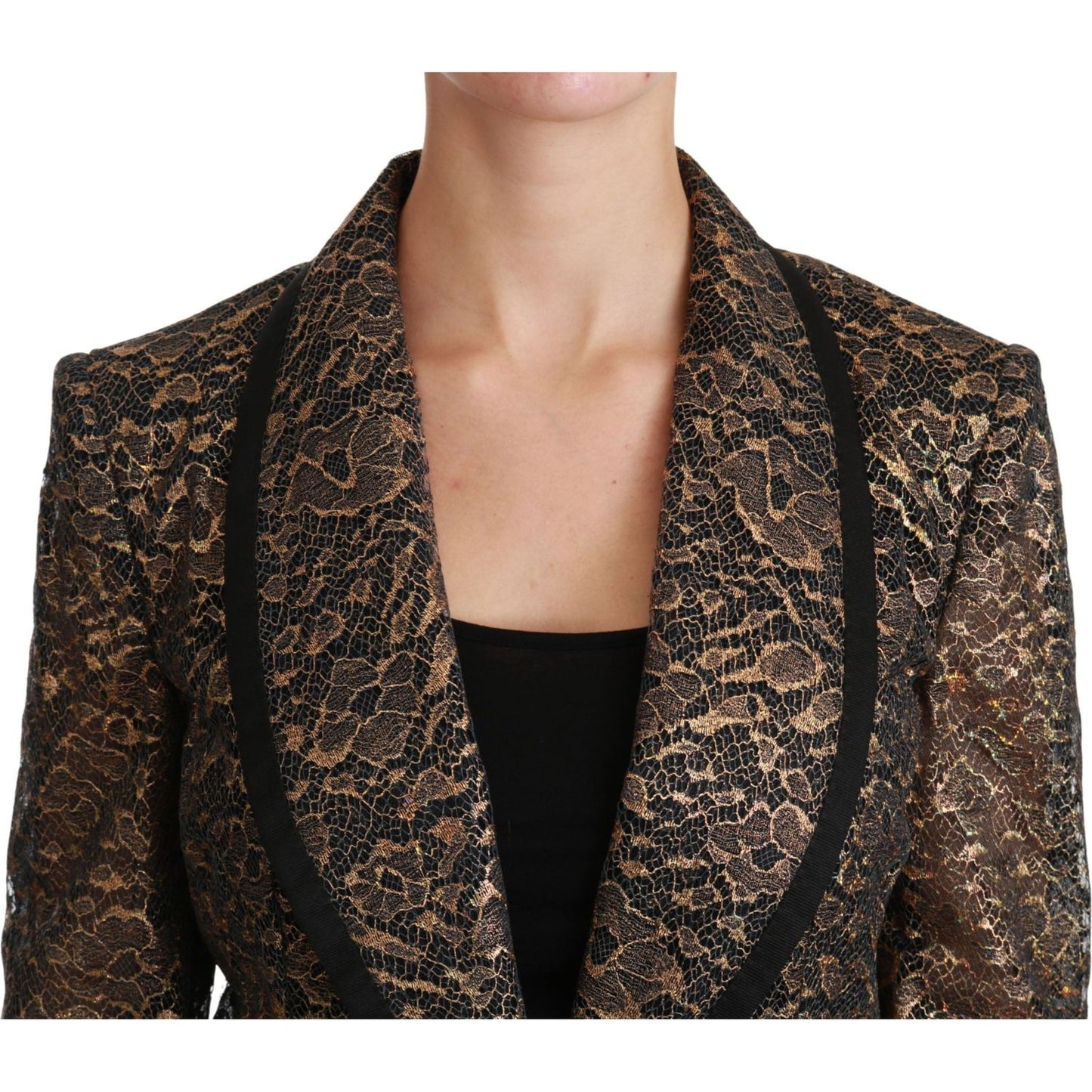 Dolce & Gabbana Gold Black Lace Blazer Coat Floral Jacket JKT2562-44