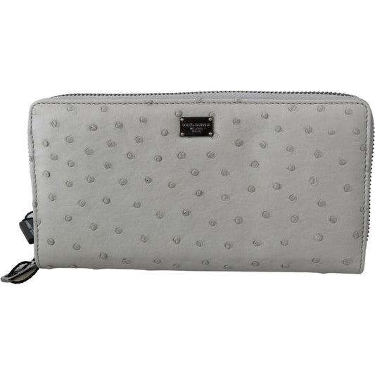 Dolce & Gabbana White Ostrich Leather Continental Mens Clutch Wallet Clutch