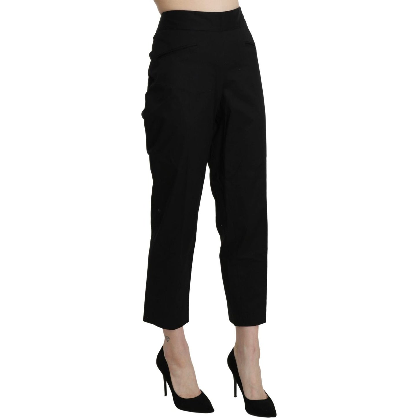 BENCIVENGA Black High Waist Straight Cropped Dress Pants Jeans & Pants