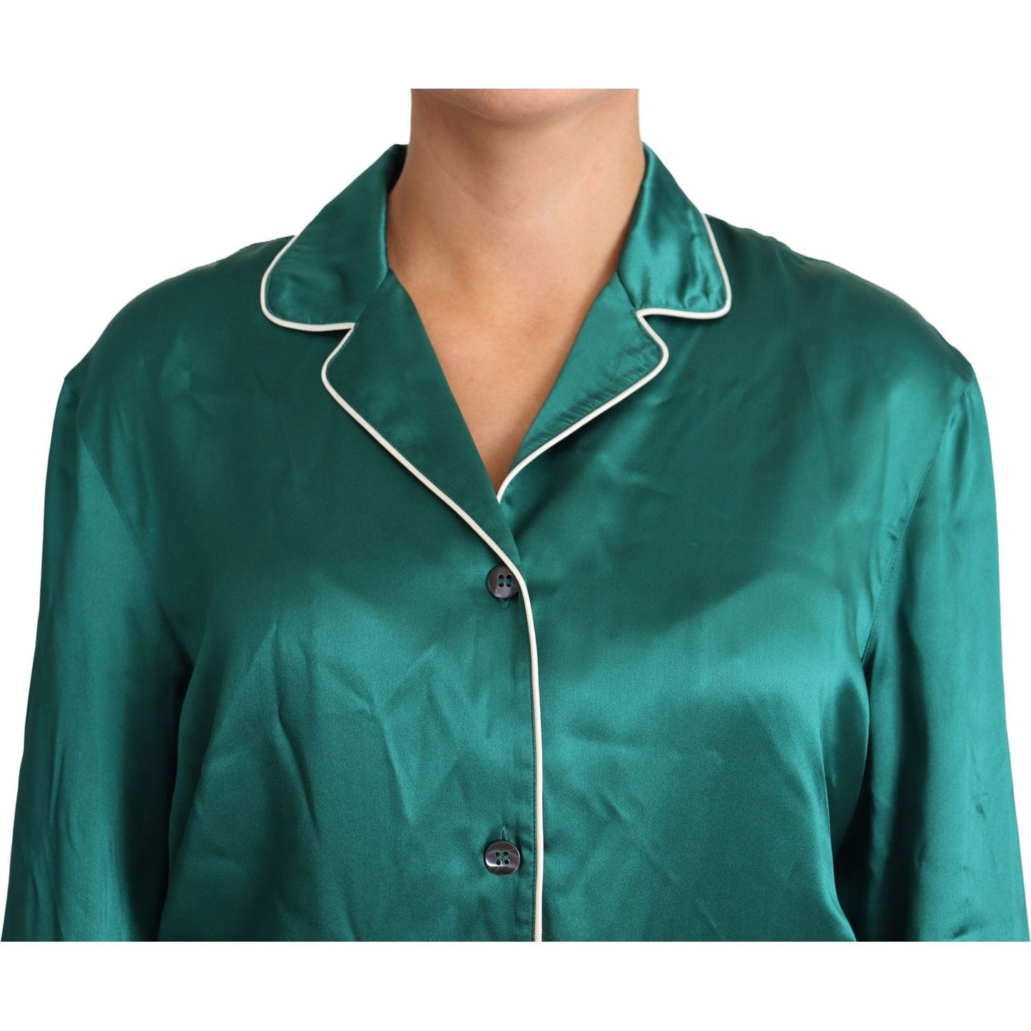 Dolce & Gabbana Green Pyjama Blouse Silk Lounge Sleepwear Top TSH5751-36