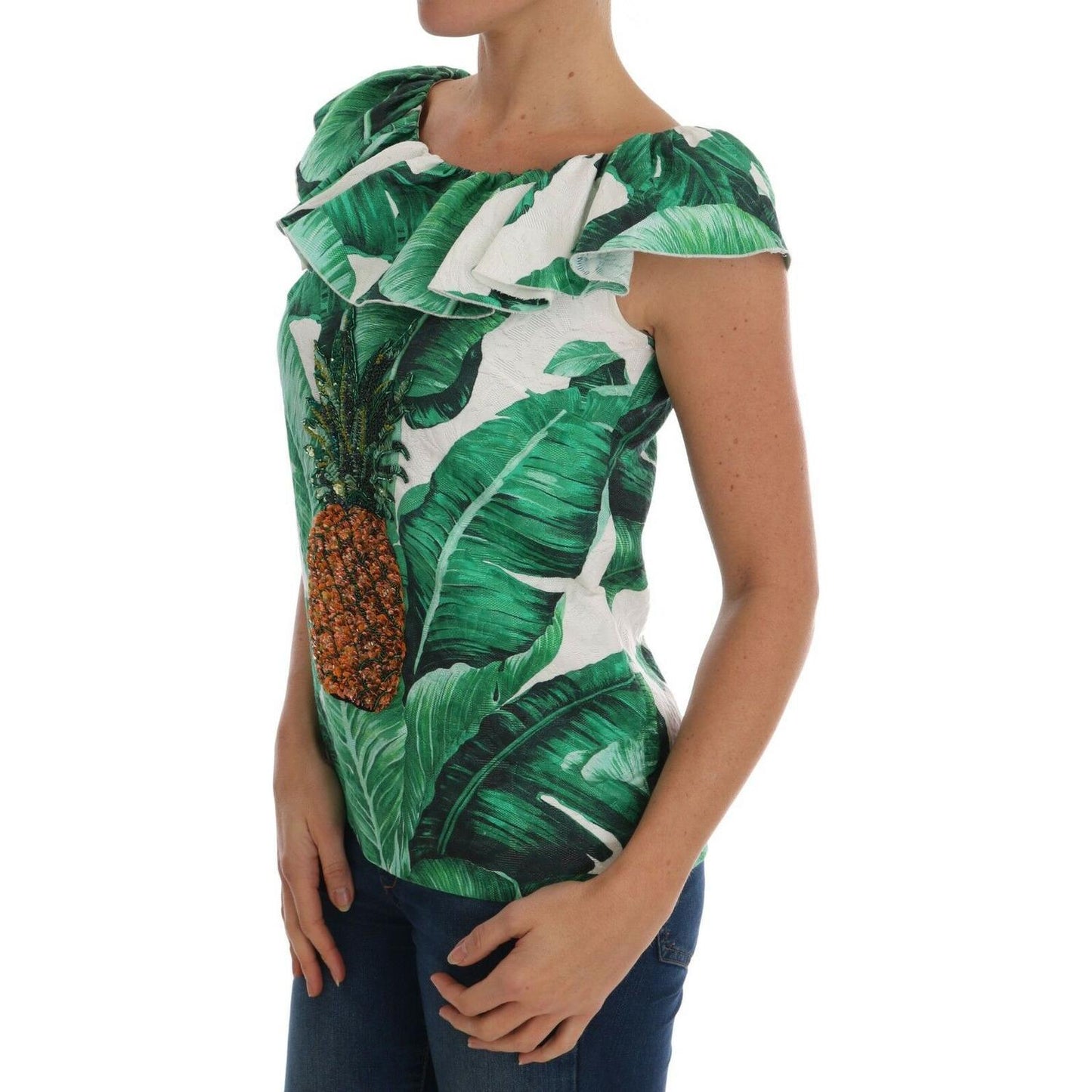 Dolce & Gabbana Pineapple Banana Sequins Blouse T-shirt TSH1648-IT36