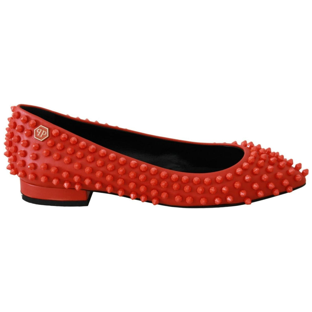 Philipp Plein Orange Leather Ballerina WHAT I DO Flats Shoes LA6121-35