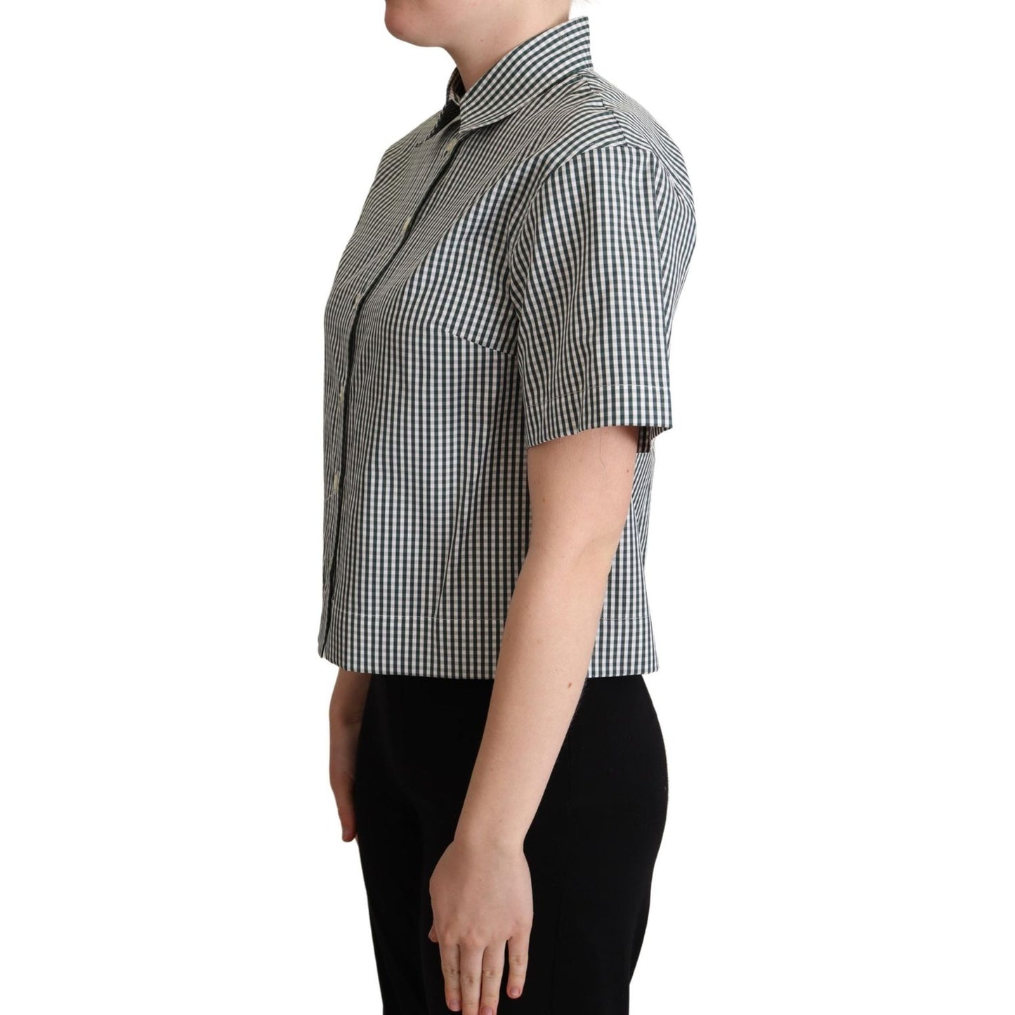Dolce & Gabbana White Green Cotton Check Shirt Blouse Top TSH5975 -38