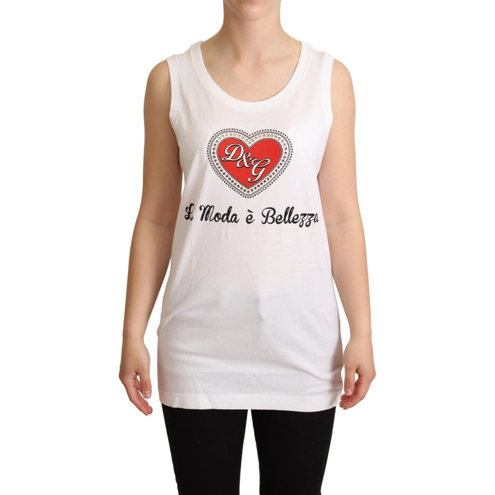 Dolce & Gabbana White La Moda Crystal Tank Top T-shirt TSH6312-36