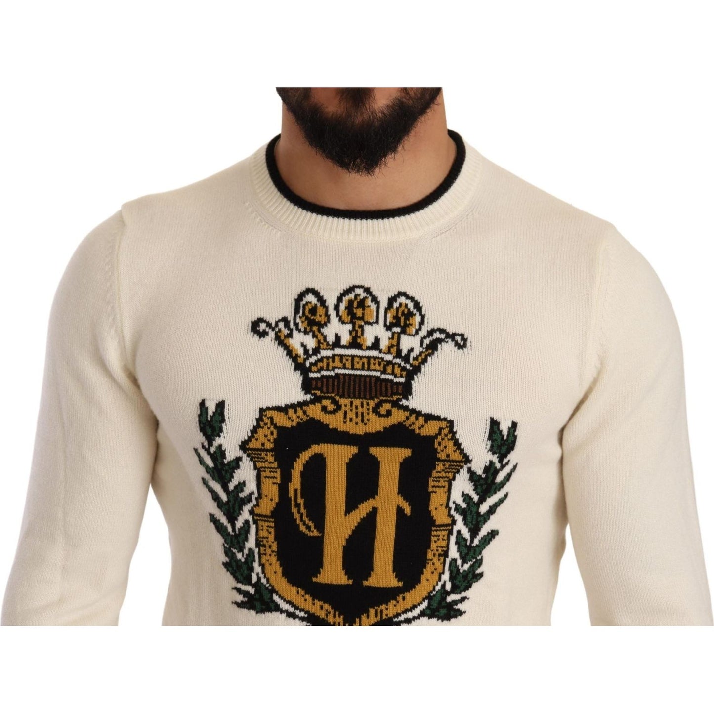 Dolce & Gabbana White Heraldic Cashmere Pullover Sweater TSH6578 -44
