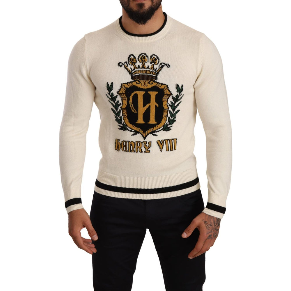 Dolce & Gabbana White Heraldic Cashmere Pullover Sweater TSH6578 -44
