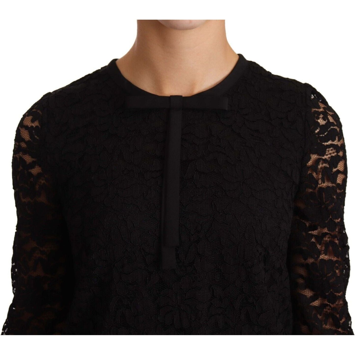 Dolce & Gabbana Black Floral Lace Nylon Blouse Top
