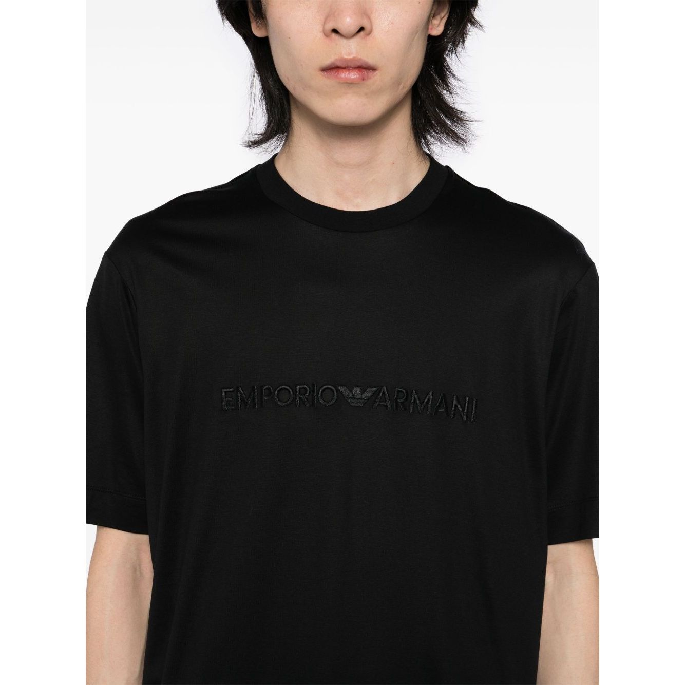 Emporio Armani T-shirt with embossed logo embroidery in lyocell blend jersey