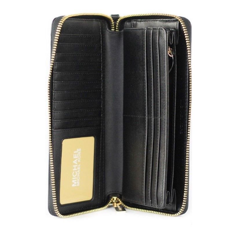 Michael Kors Jet Set Travel Large Black Pebble Leather Continental Wrist Wallet