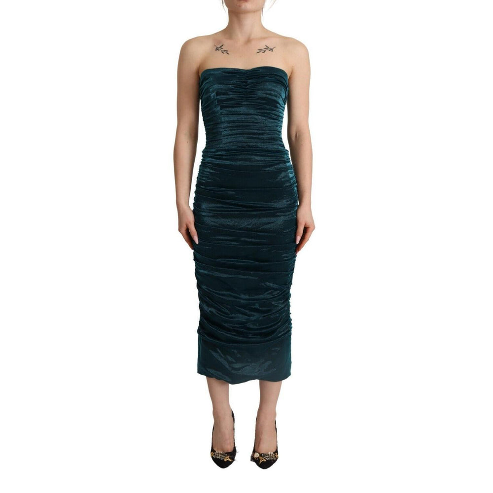 Dolce & Gabbana Turquoise Bustier Bodice Draped Midi Dress DR28617 - 44