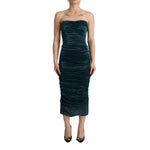 Dolce & Gabbana Turquoise Bustier Bodice Draped Midi Dress DR28617 - 44