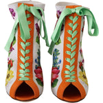 Dolce & Gabbana White Jersey Stretch Boots Open Toes Heels Shoes LA9805- 37.5