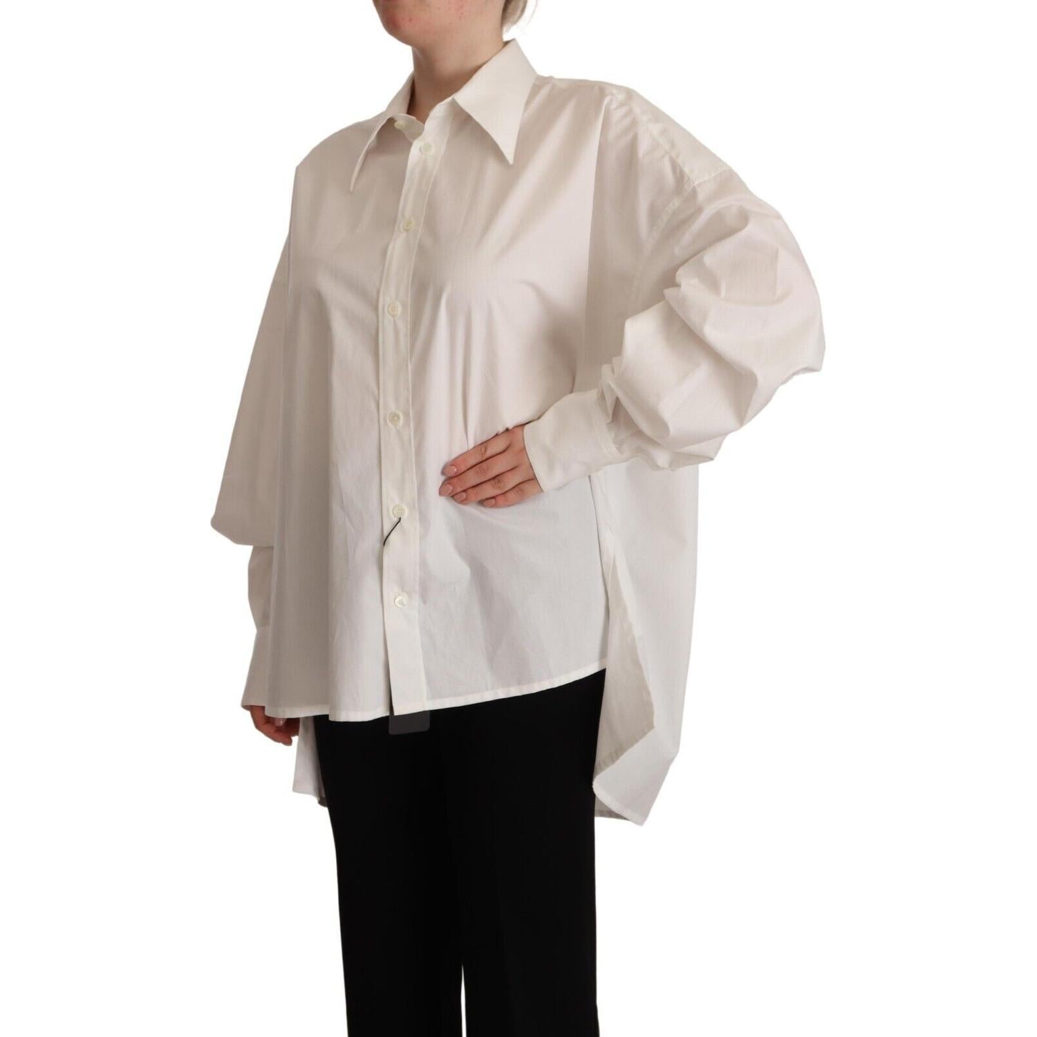 Dolce & Gabbana White Cotton Button Up Collared Long Sleeve Top