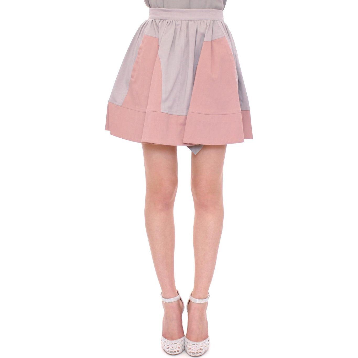 Comeforbreakfast Pink Gray Mini Short Pleated Skirt MOM10048-1