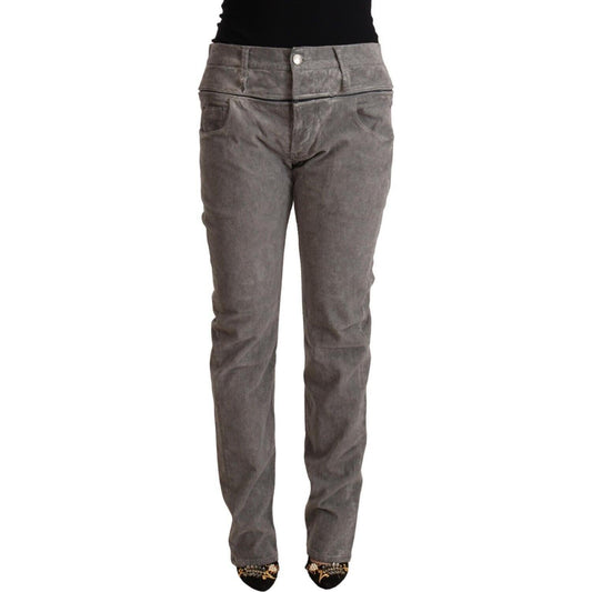 Acht Gray Cotton Straight Fit High Waist Pants