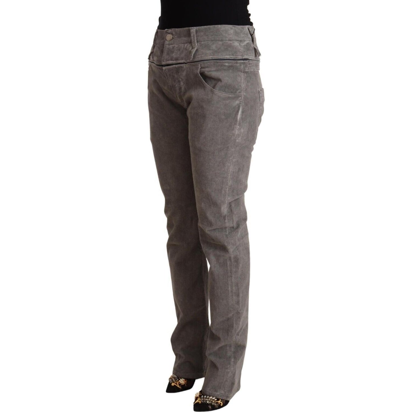 Acht Gray Cotton Straight Fit High Waist Pants PAN71844 - 34