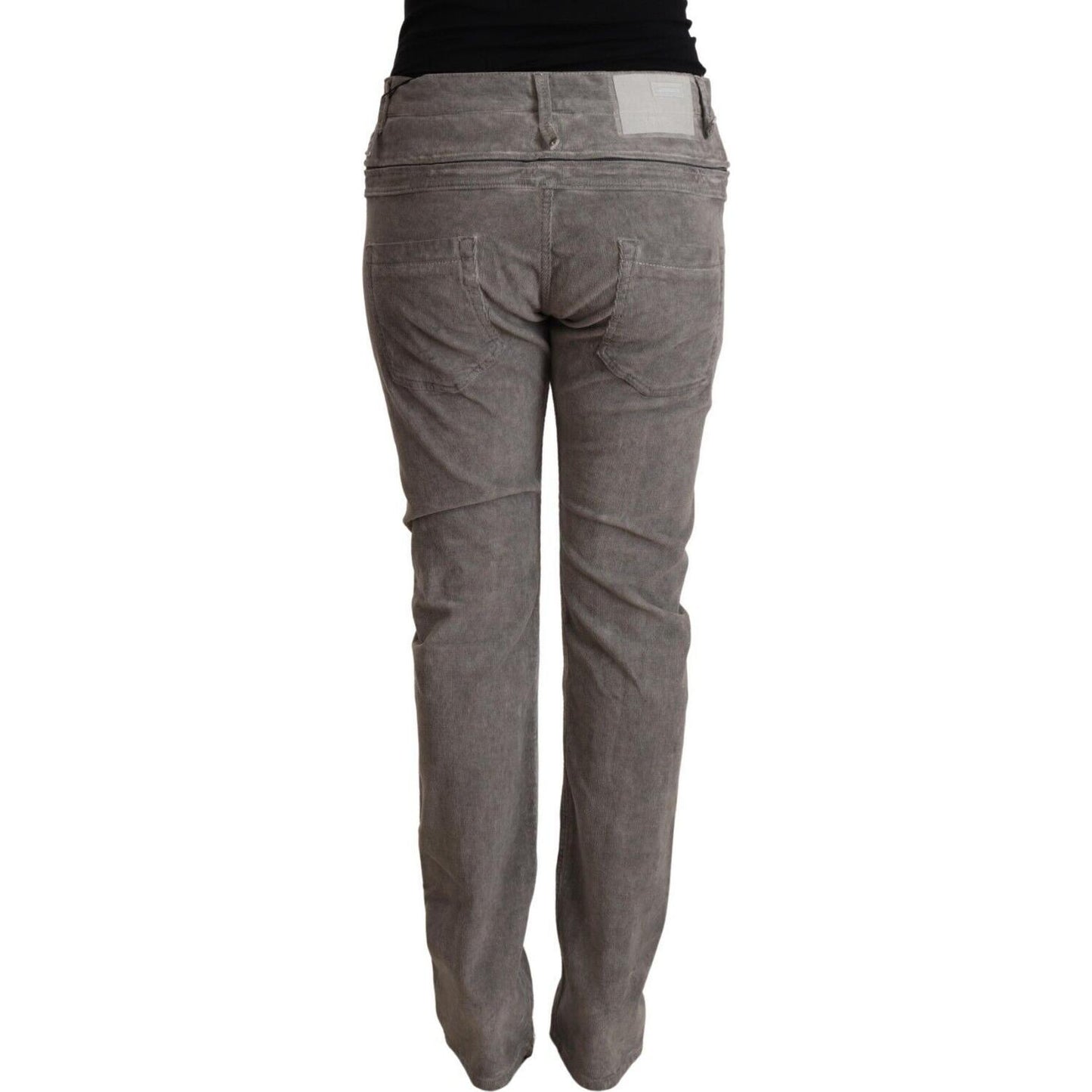 Acht Gray Cotton Straight Fit High Waist Pants PAN71844 - 34