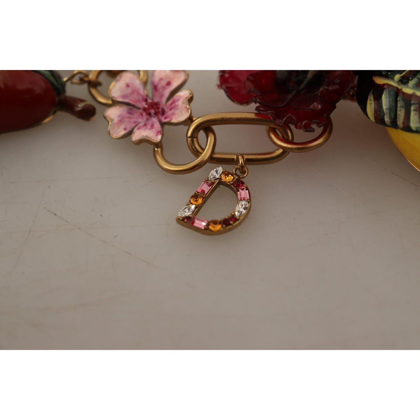 Dolce & Gabbana Gold Brass Sicily Fruits Roses Statement Necklace SMY100949
