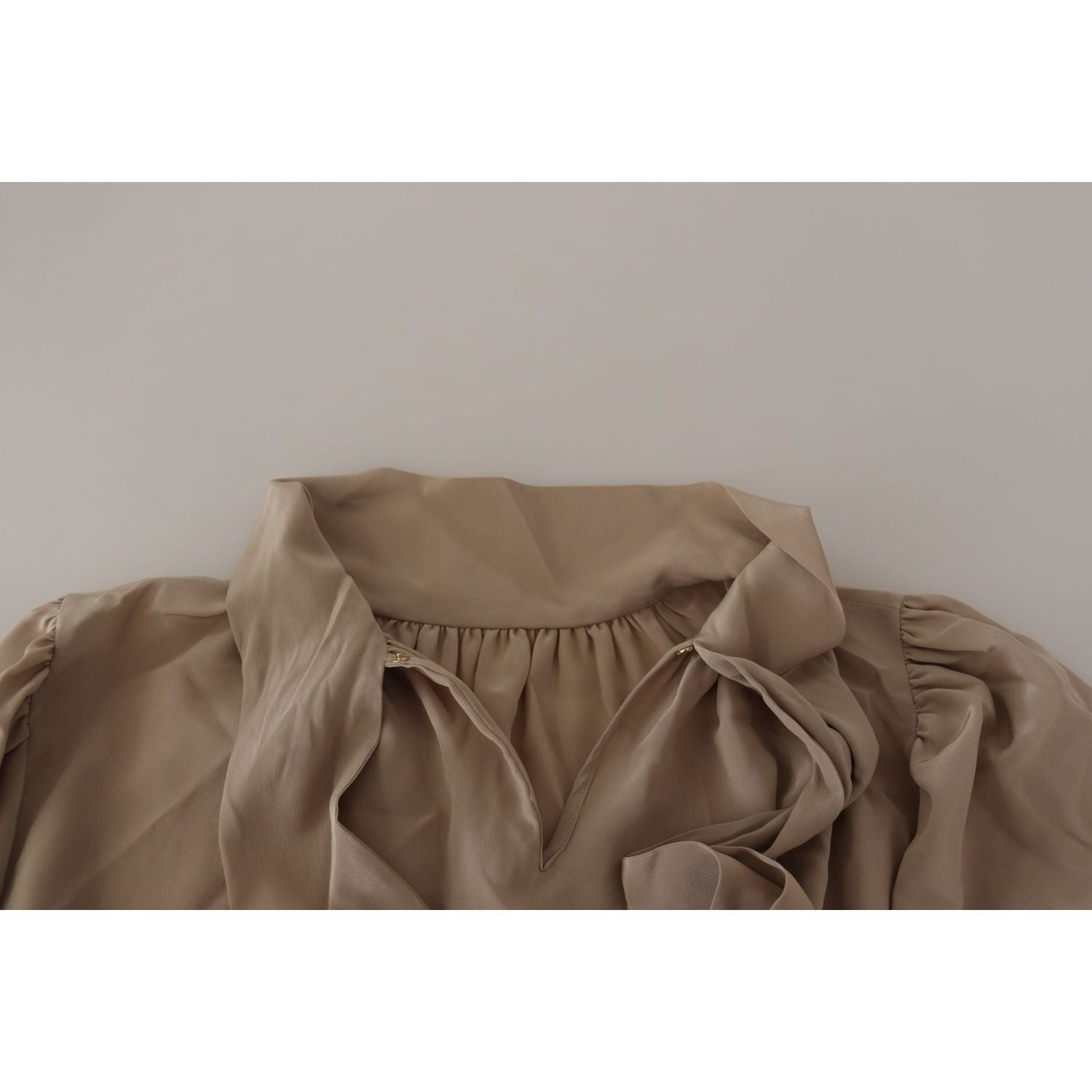 Dolce & Gabbana Brown Waistband Sleeves Ascot Collar Top Blouse