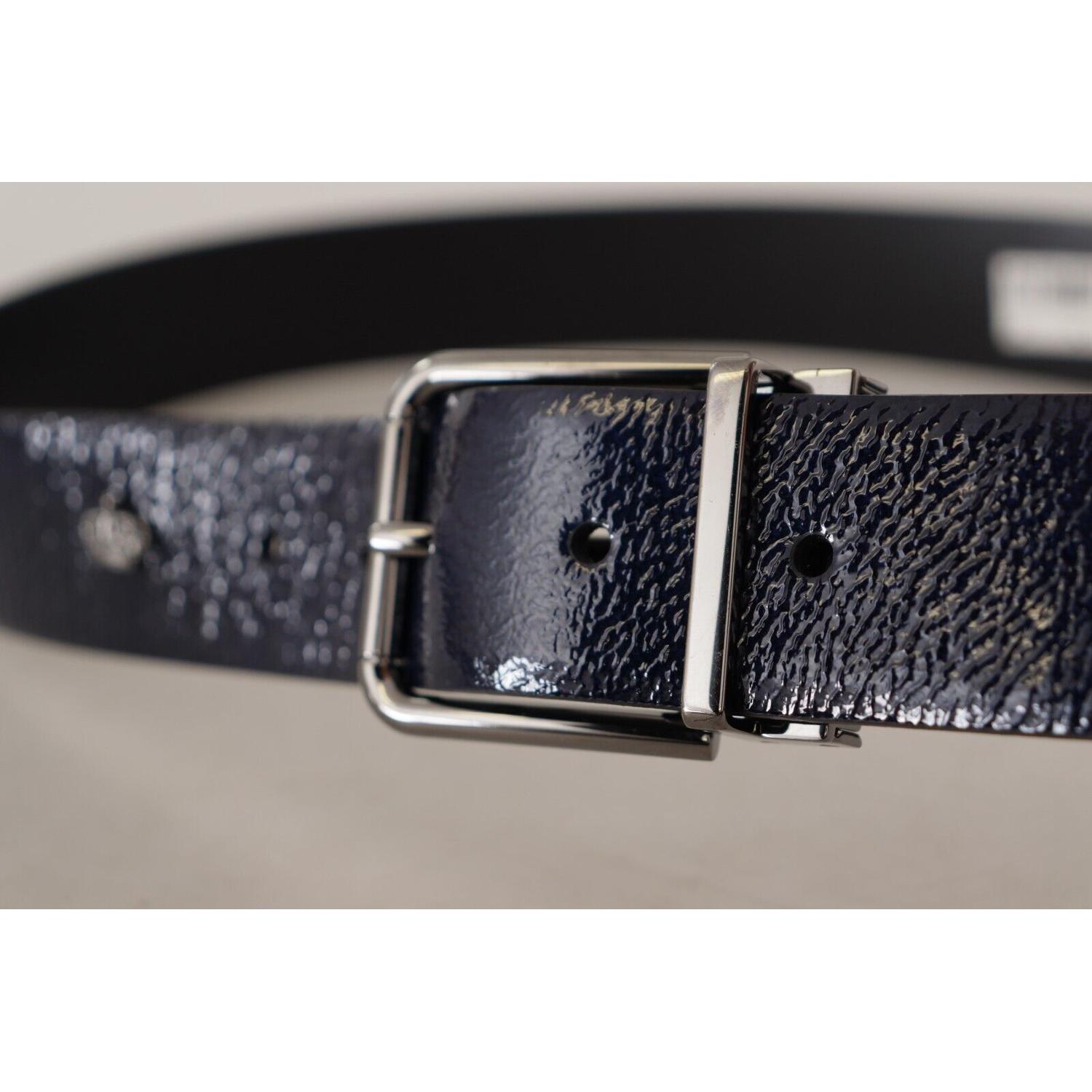 Dolce & Gabbana Blue Patent Leather Vernice Silver Logo Buckle Belt