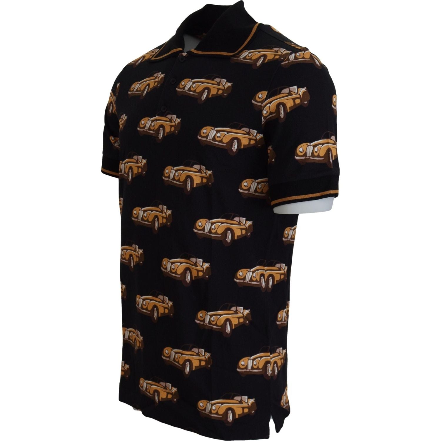Dolce & Gabbana Black Car Print Short Sleeve Polo T-shirt