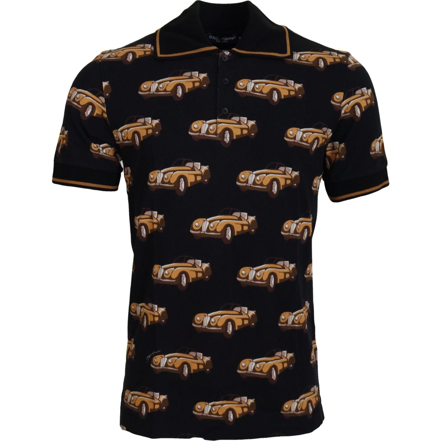 Dolce & Gabbana Black Car Print Short Sleeve Polo T-shirt