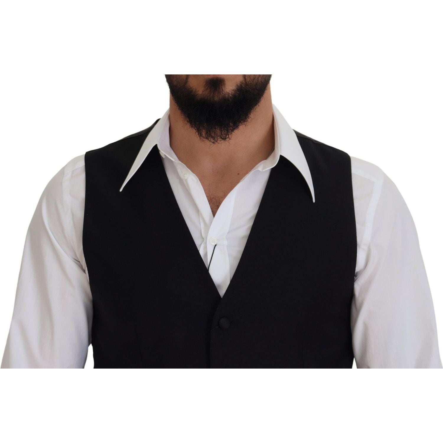 Dolce & Gabbana Black Virgin Wool Waistcoat Formal Dress Vest