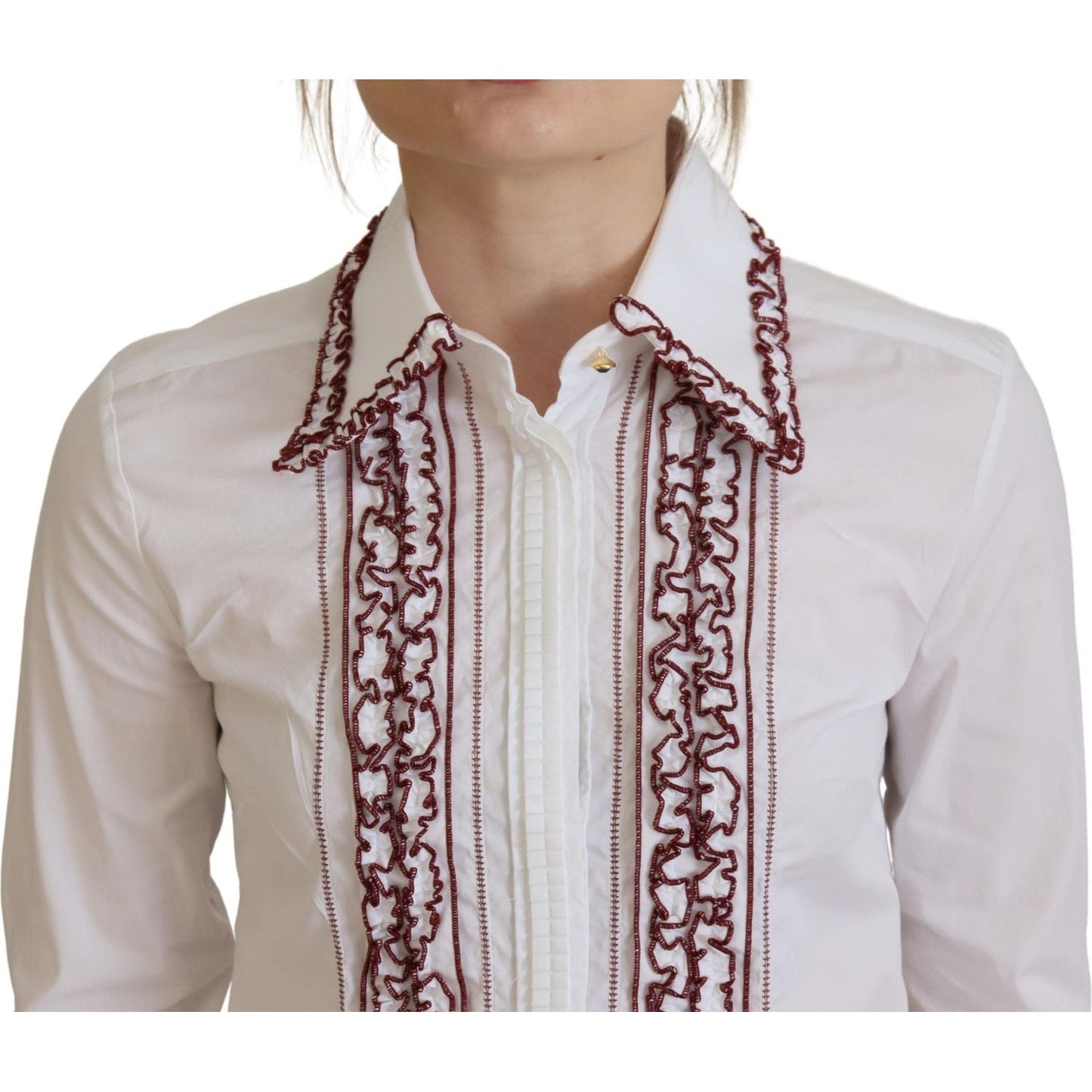 Dolce & Gabbana White Lace Long Sleeves Ruffle Collar Top TSH82991 - 38