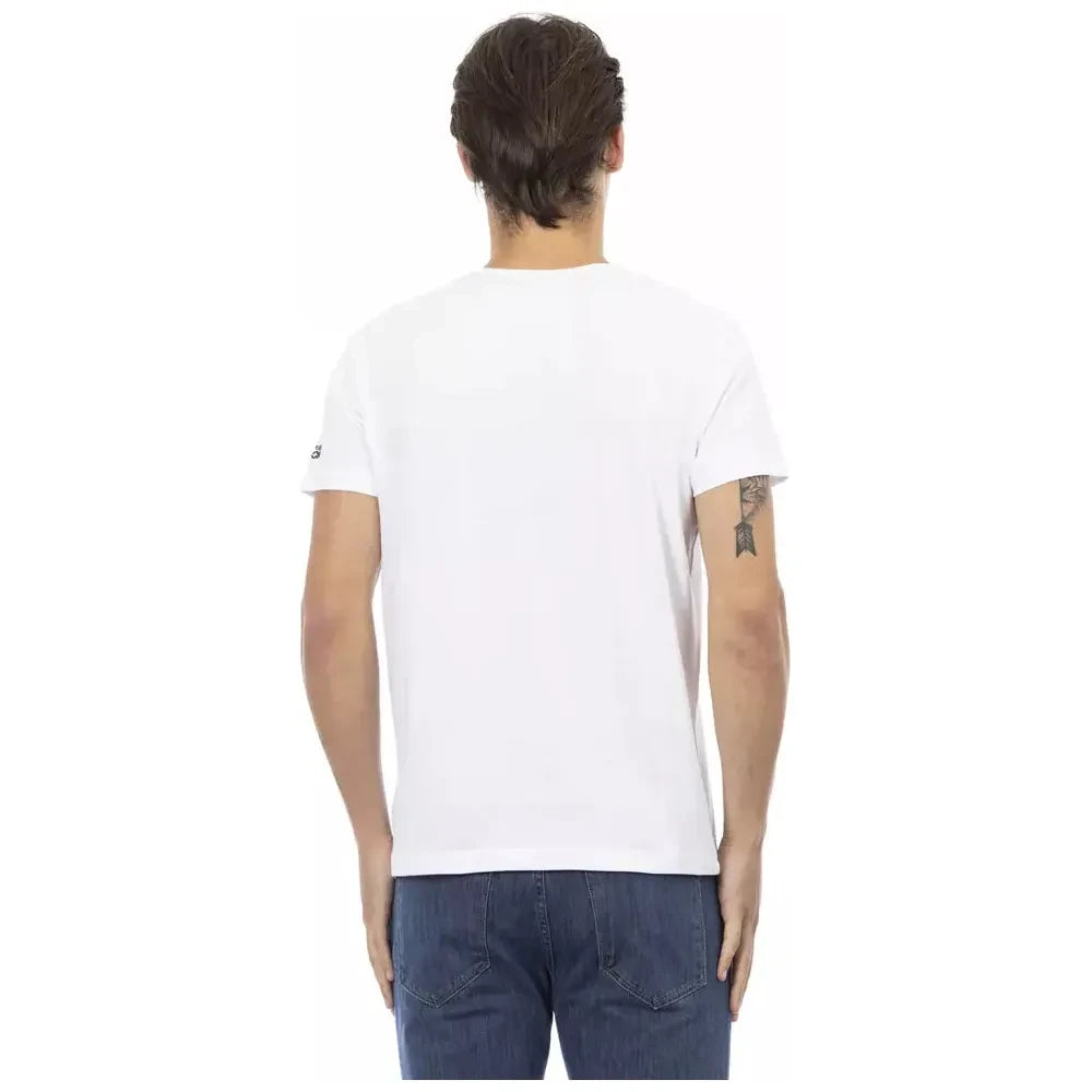 Trussardi Action Elegant V-Neck Tee with Chic Front Print TRAC-22888-M-FBB-194