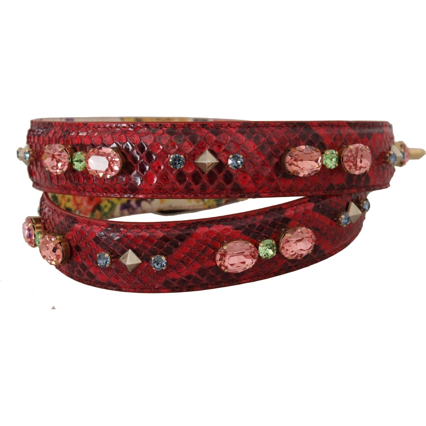 Dolce & Gabbana Red Exotic Leather Crystals Reversible Shoulder Strap BEL8726