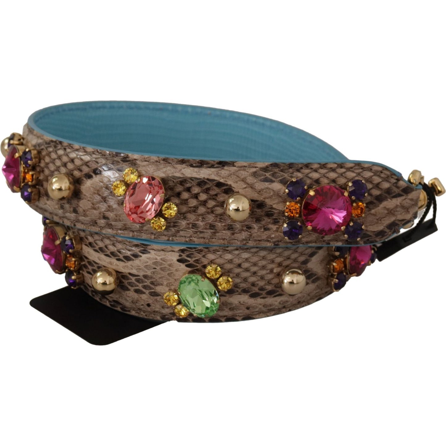 Dolce & Gabbana Brown Exotic Leather Crystals Shoulder Strap BEL8729