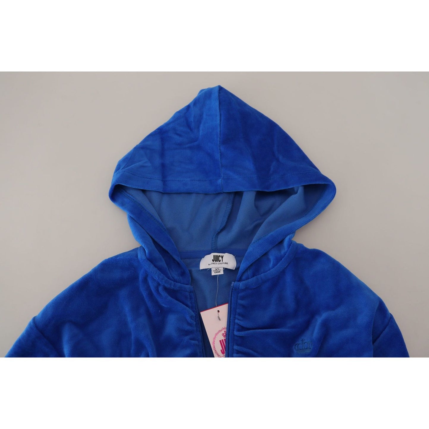 Juicy Couture Blue Cotton Full Zip Cropped Hooded Sweatshirt Sweater