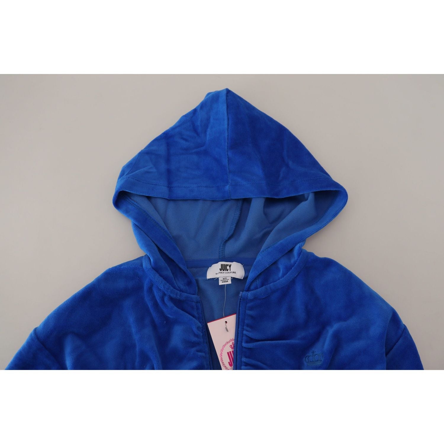 Juicy Couture Blue Cotton Full Zip Cropped Hooded Sweatshirt Sweater