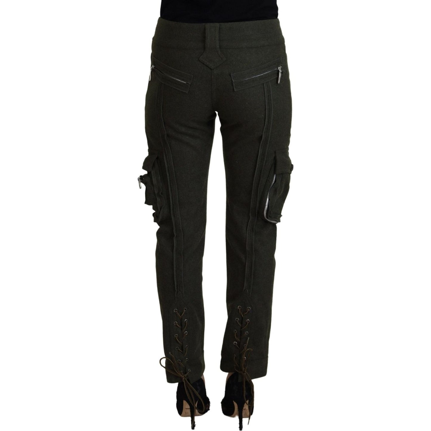 Ermanno Scervino Green Lace Up Leg Women Tapered Pants PAN74092- 40