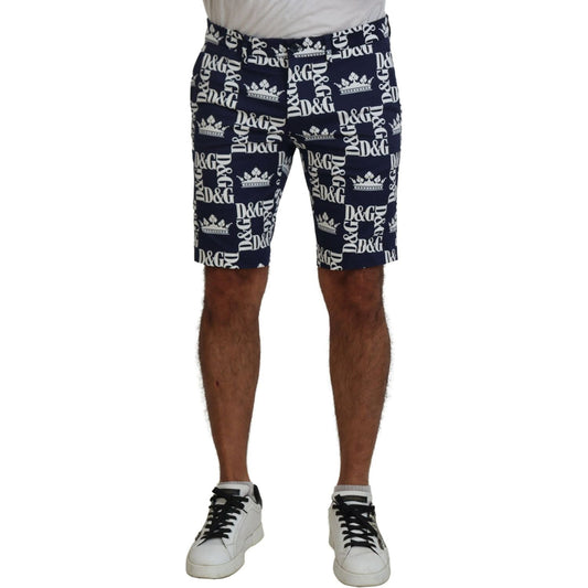 Dolce & Gabbana Blue Logo Print Cotton Chinos Shorts