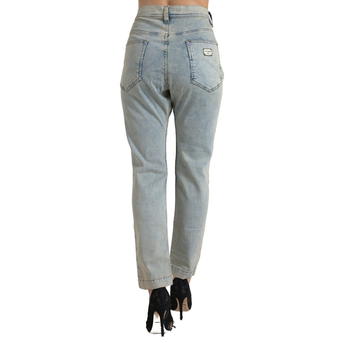 Dolce & Gabbana Blue Washed Cotton Mid Waist Skinny Jeans
