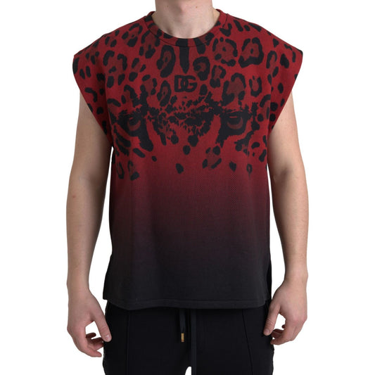 Dolce & Gabbana Red Leopard Cotton Sleeveless Tank T-shirt