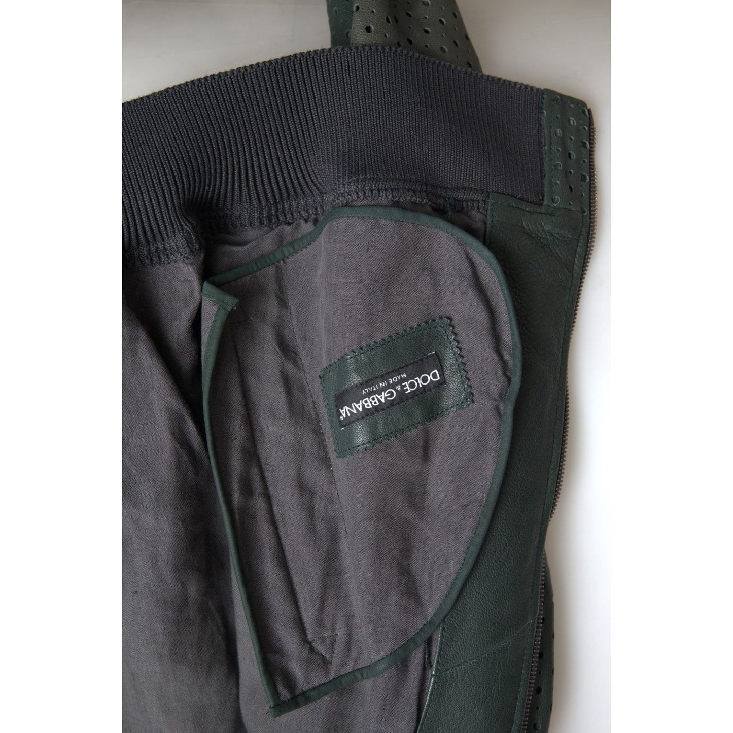 Dolce & Gabbana Green Perforated Leather Bomber Jacket JKT3674-44