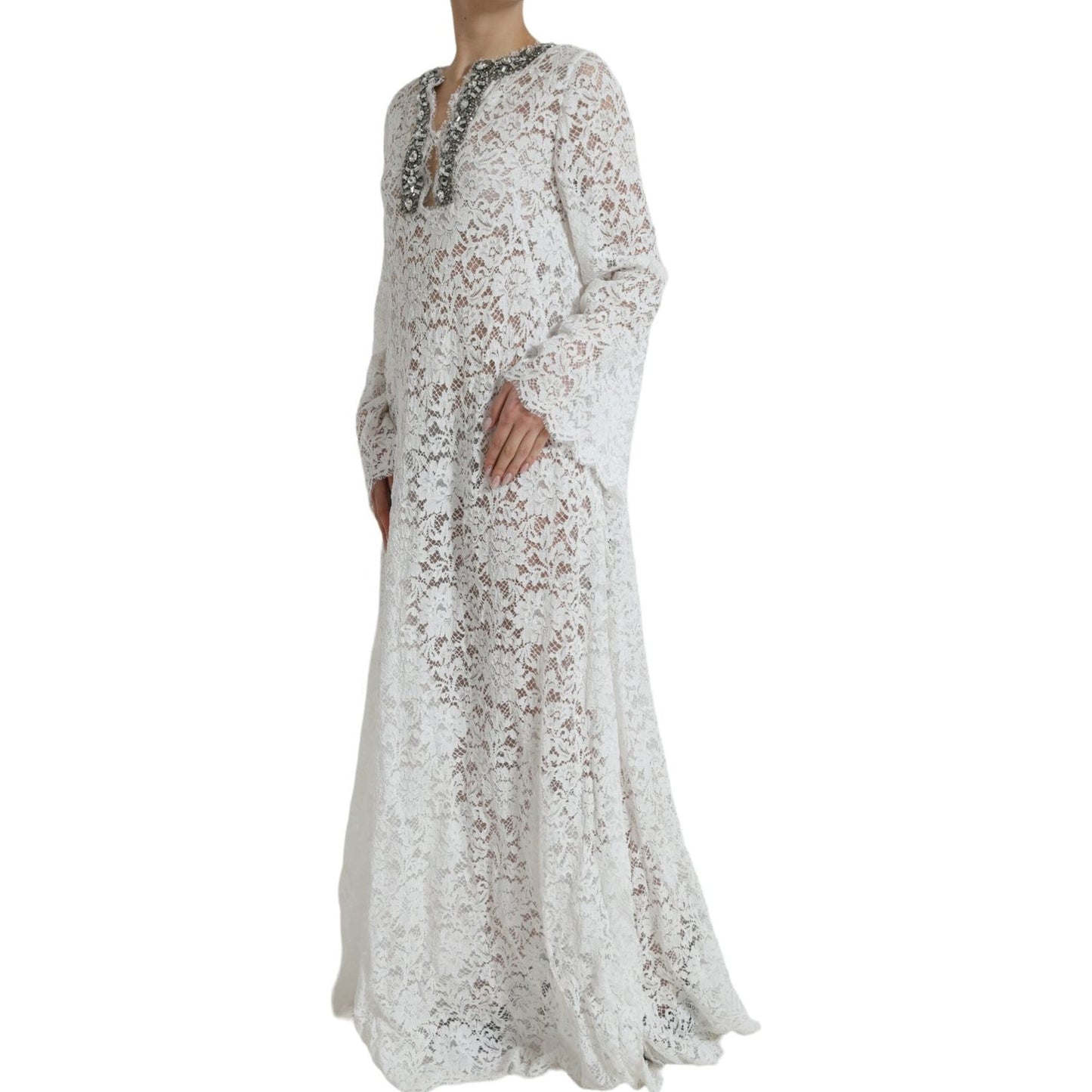 Dolce & Gabbana White Lace Crystal Embellished Shift Dress DR281122-42