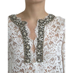 Dolce & Gabbana White Lace Crystal Embellished Shift Dress DR281122-42