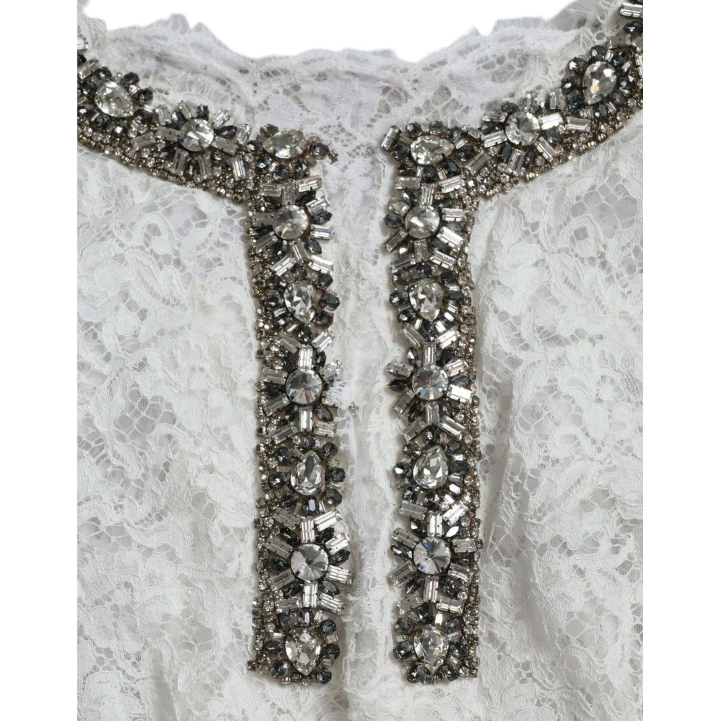 Dolce & Gabbana White Lace Crystal Embellished Shift Dress DR281122-42