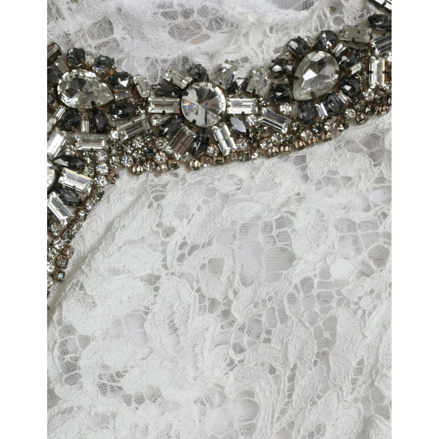 Dolce & Gabbana White Lace Crystal Embellished Shift Dress DR281122-42