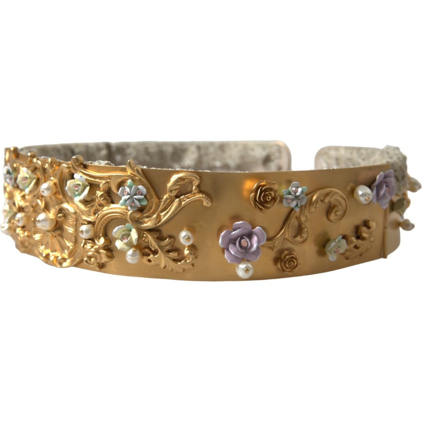 Dolce & Gabbana Gold Brass Faux Pearl Floral Embellished Belt SMY101263-85