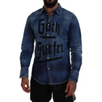 Dsquared² Blue Washed Goth Surfer Print Men Denim Shirt JKT3535-48