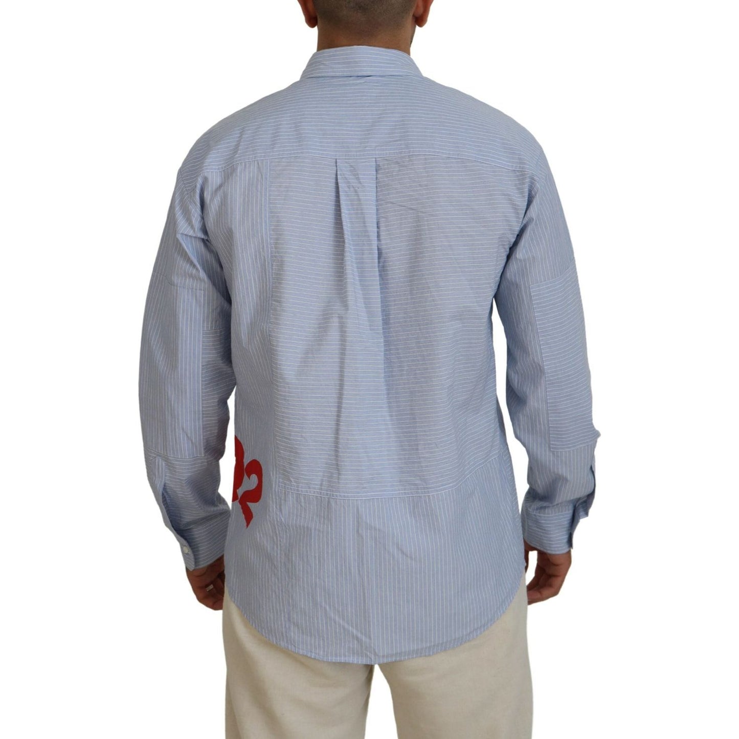 Dsquared² Blue Stripes Logo Print Long Sleeves Formal Shirt TSH83553-48