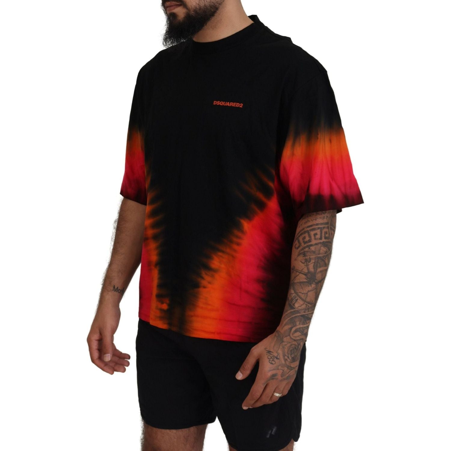 Dsquared² Black Orange Cotton Short Sleeves Crewneck T-shirt