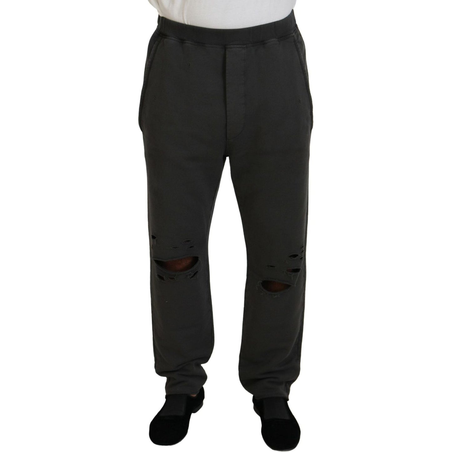 Dsquared² Dark Gray Cotton Men Casual Tattered Pants PAN74453-48