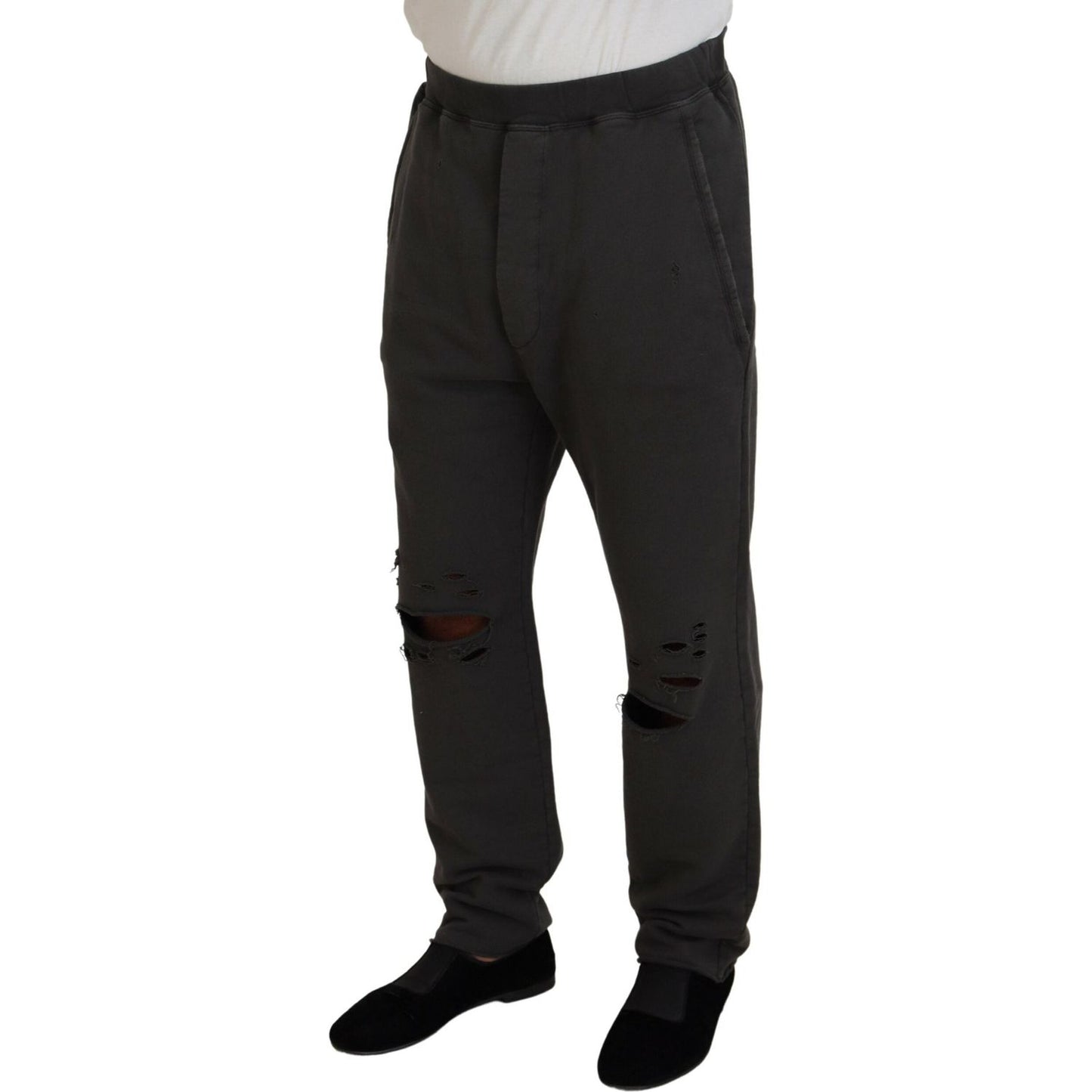 Dsquared² Dark Gray Cotton Men Casual Tattered Pants PAN74453-48