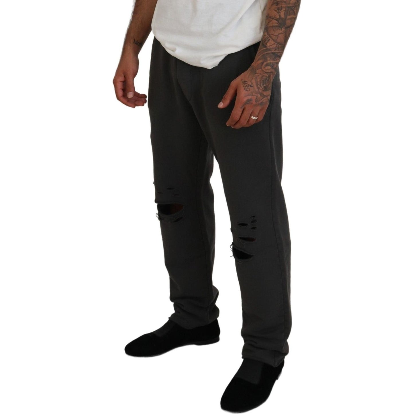 Dsquared² Dark Gray Cotton Men Casual Tattered Pants PAN74453-48